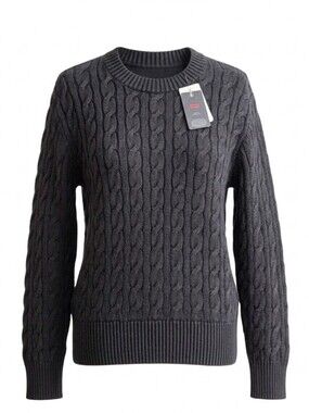 Levis Womens Cable Knit Crewneck Sweater size medium Charcoal Gray Relaxed‎ Fit